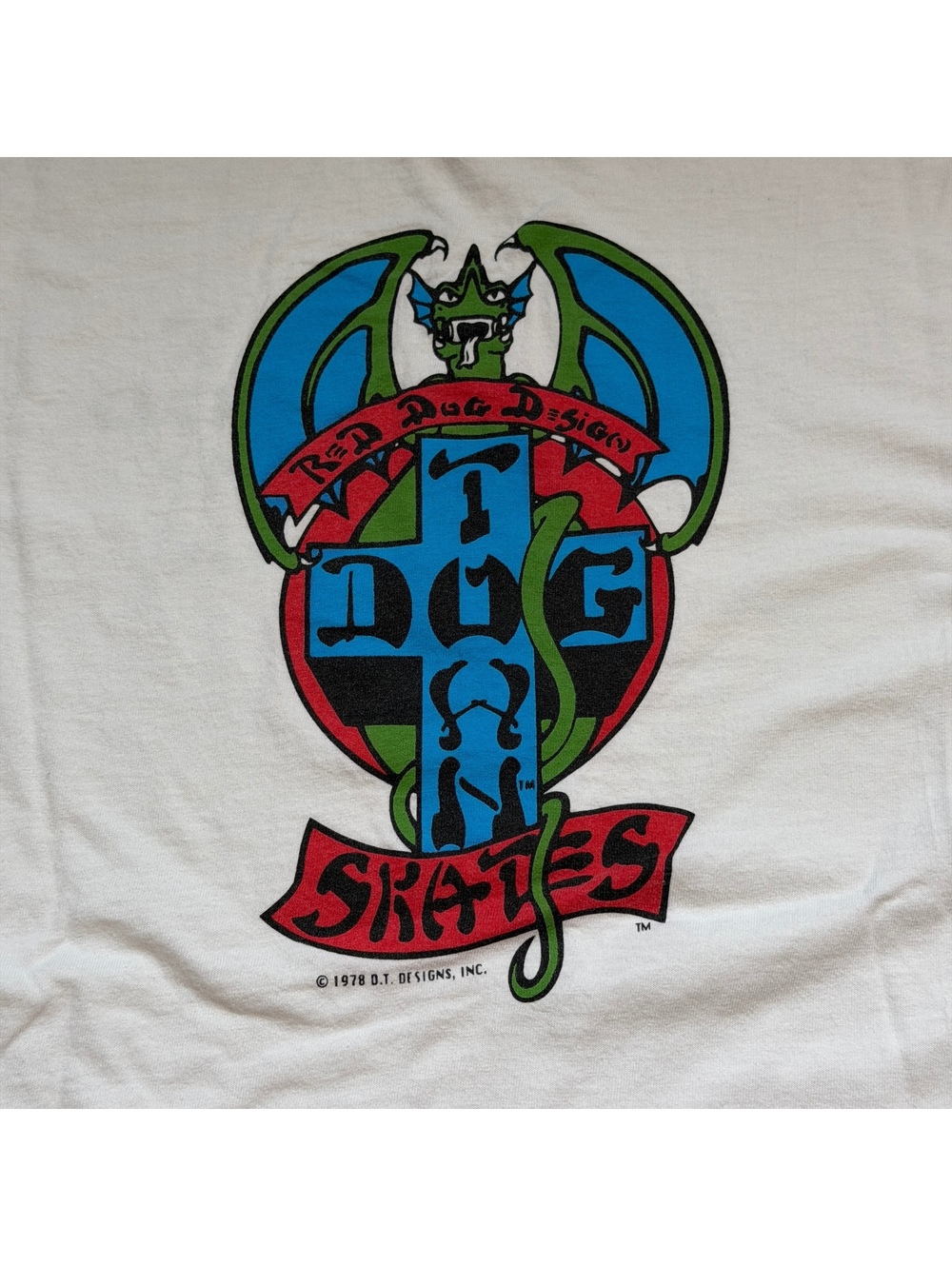 Vintage 90s Dogtown Red Dog Design Dragon Cross T Shirt L Made In USA Skateboard